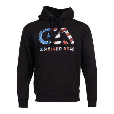 Black hoodie with Combined Arms flag logo on chest