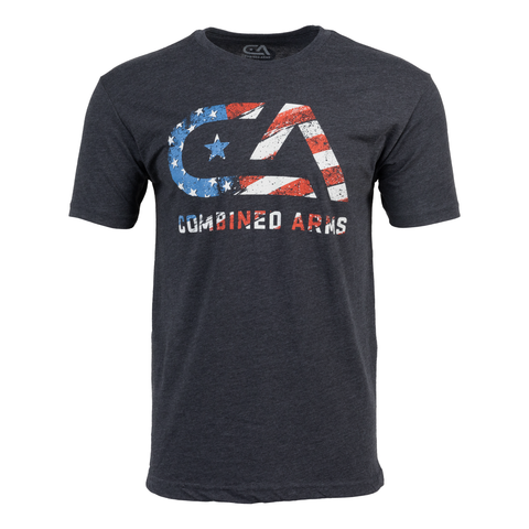 Charcoal shirt with distressed Combined Arms Flag logo on chest