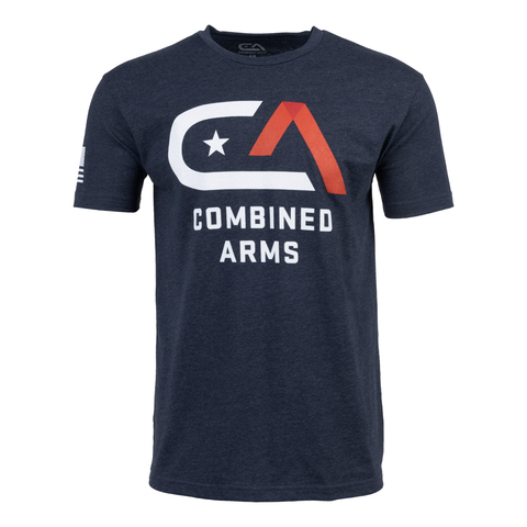 Navy shirt with white and red Combined Arms logo on chest